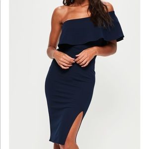 Missguided Navy One Shoulder Frill Dress